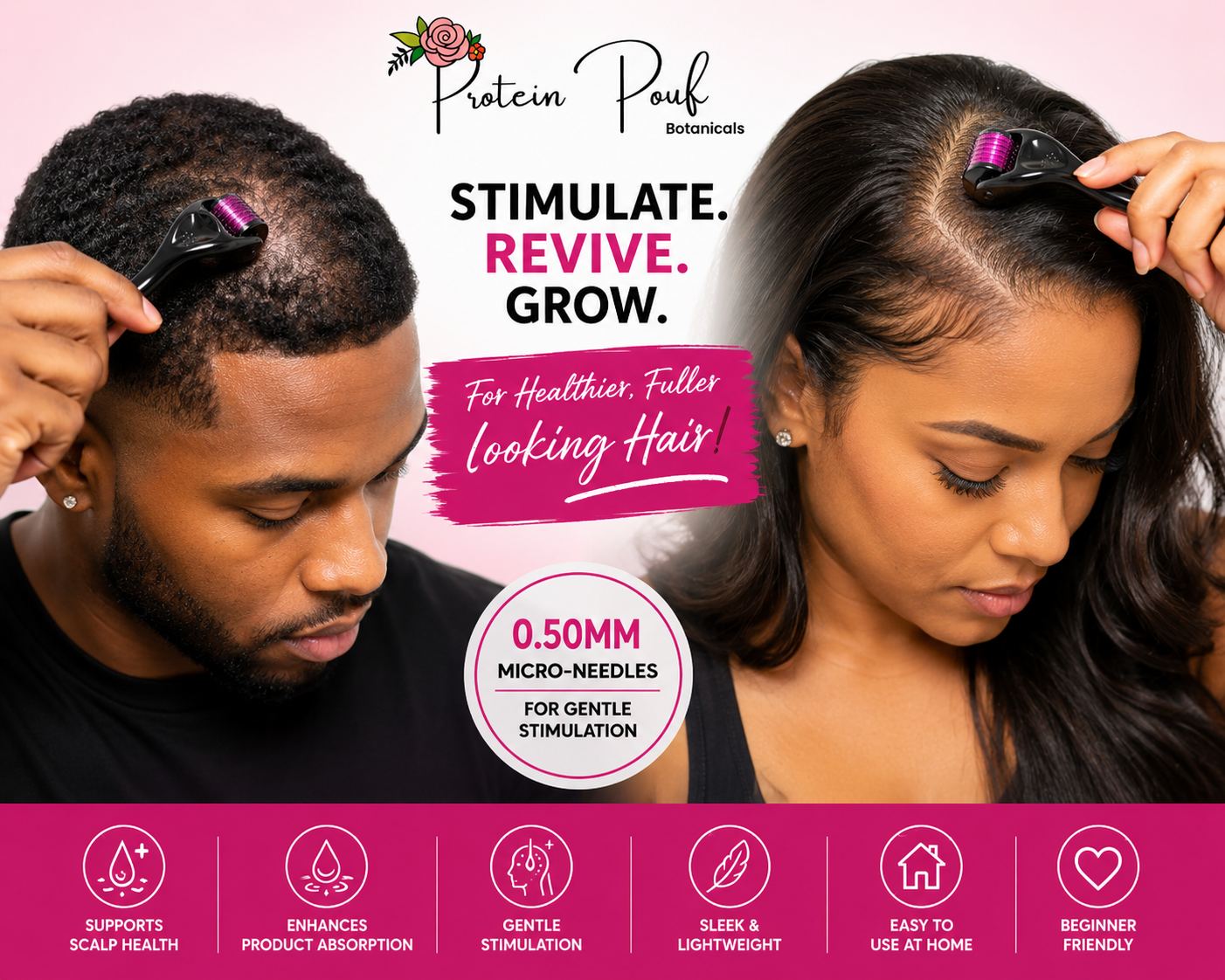 Protein Pouf Scalp Stimulator Derma Roller .50mm