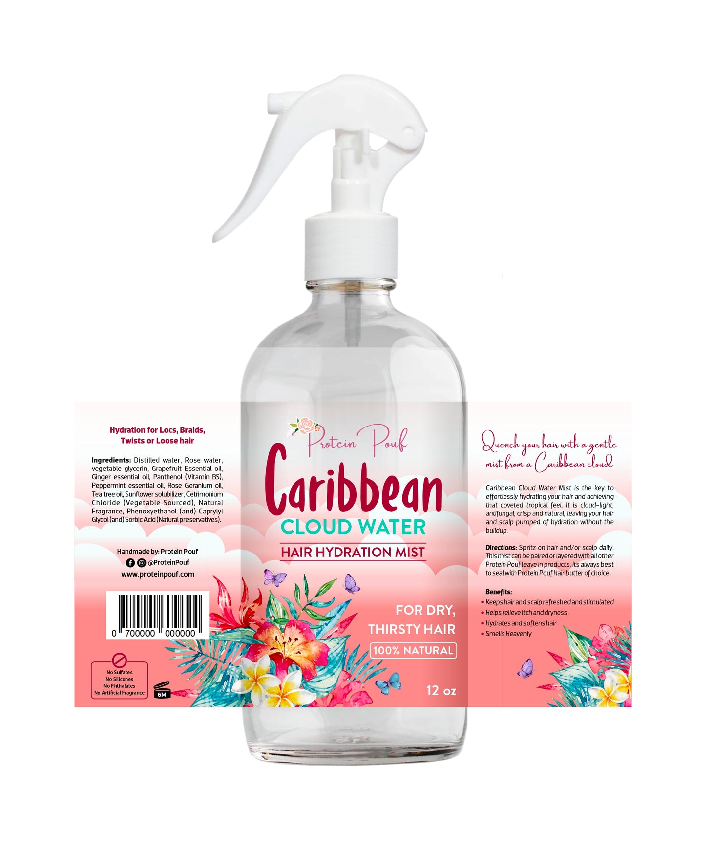 NEW! Caribbean Cloud Water ⛅️ | Super light weight Loc, Braid, Twist and Loose hair Hydration Mist 8oz 12oz