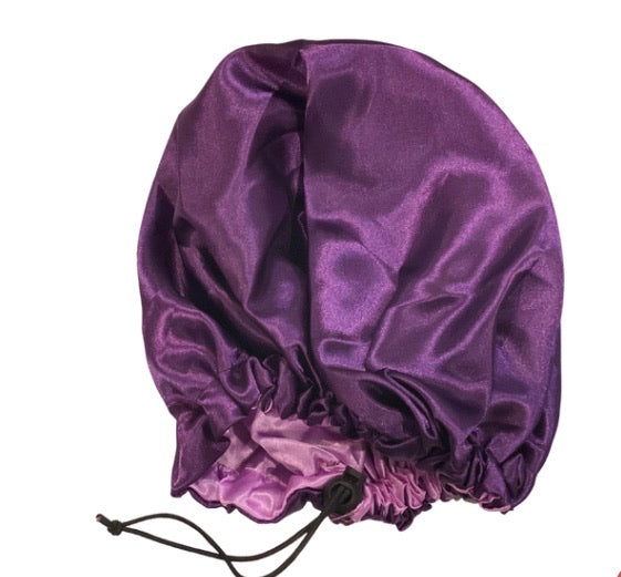 Stays on all night! Reversible Double layered pouf protector satin bonnet