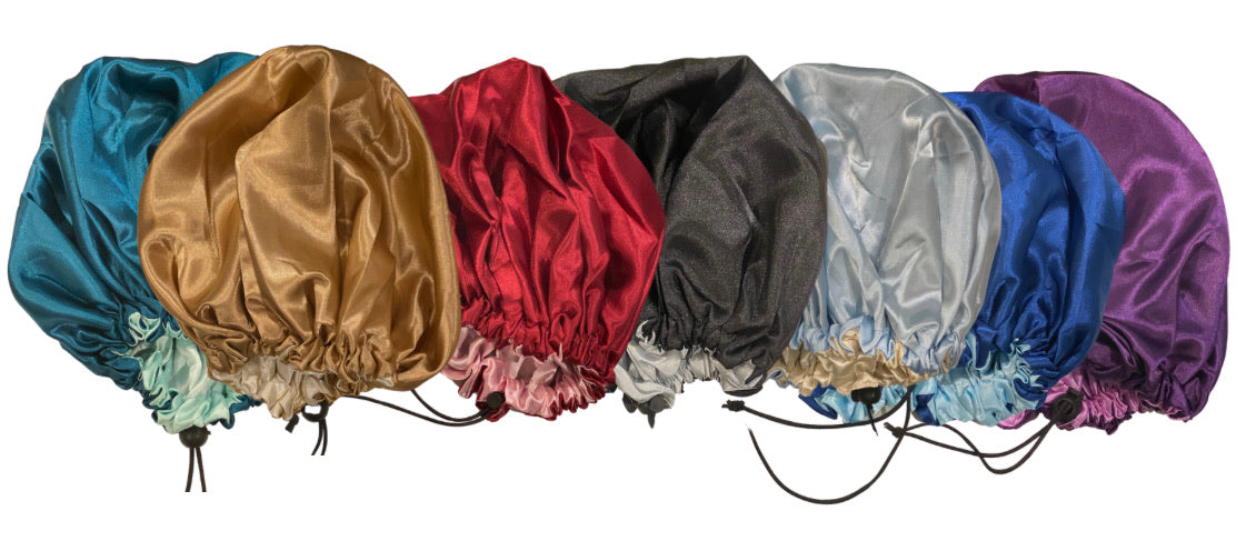 Stays on all night! Reversible Double layered pouf protector satin bonnet